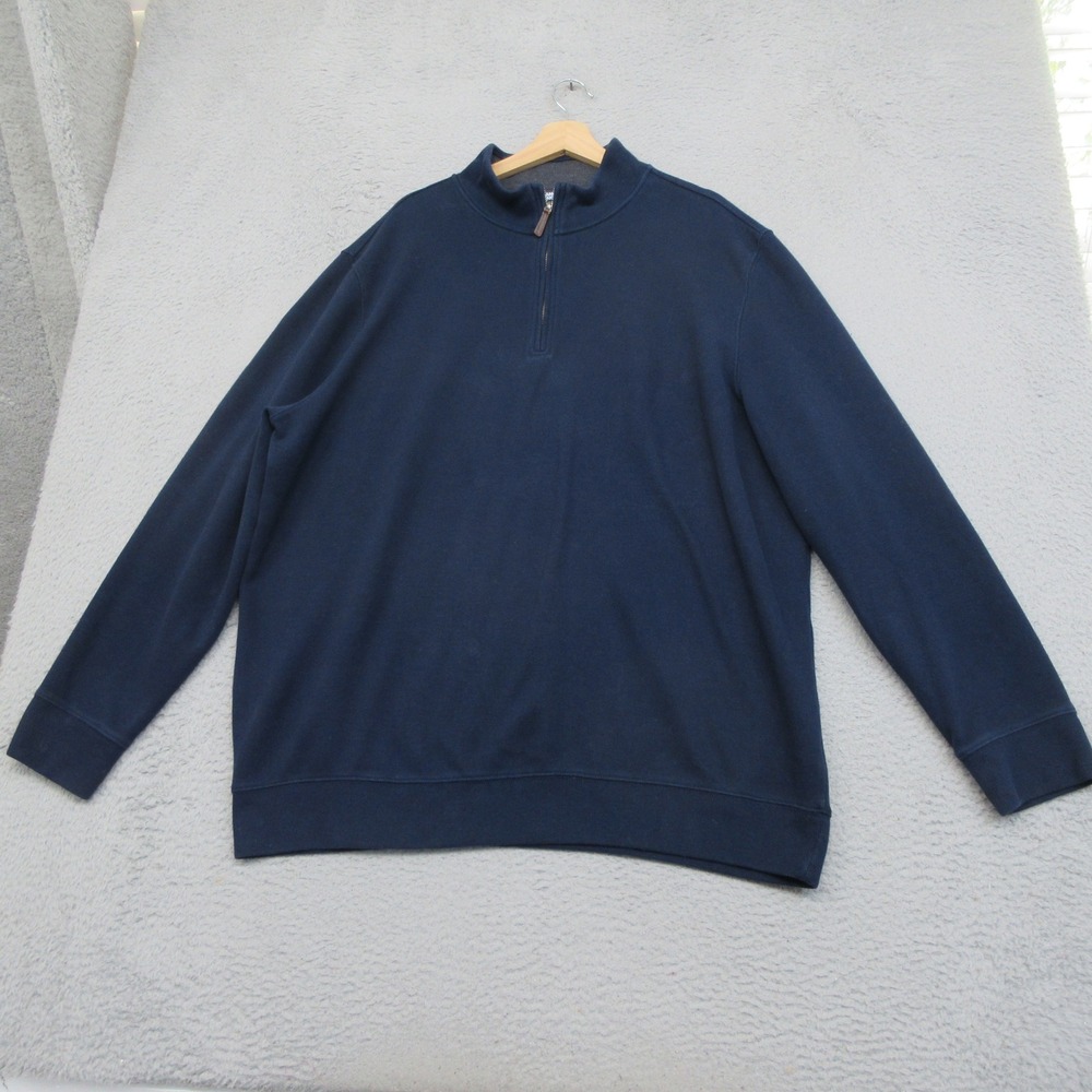 Lands End Mens Navy Blue Quarter Zip Ribbed Knit Pullover Mock Neck Sweater